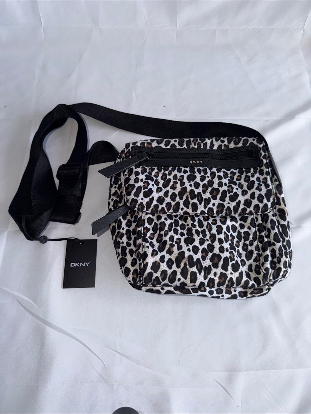 DKNY "Tilly" Leopard Print Nylon Crossbody Bag